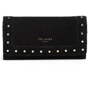 NWT $150 TED BAKER LONDON Kalrey Studded Flap Wallet | Suede Leather | Black